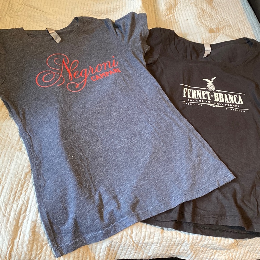 Lot of two tees: Fernet & Negroni (Campari) size small.